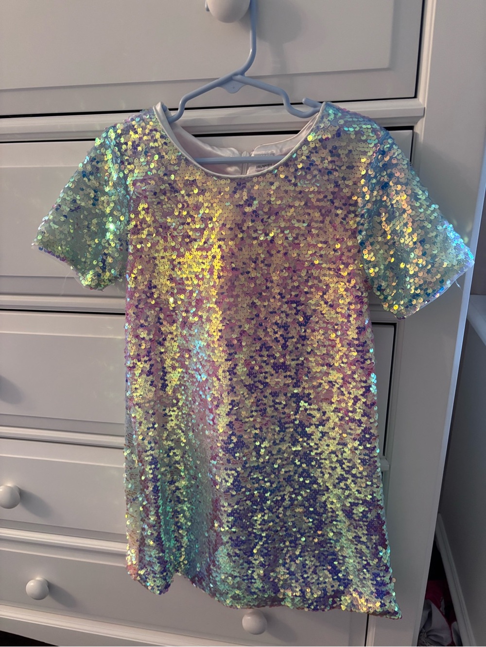 Kids Iridescent Sequin Short Sleeve Top - Shimmering Pastel